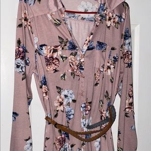 Floral light pink button down dress